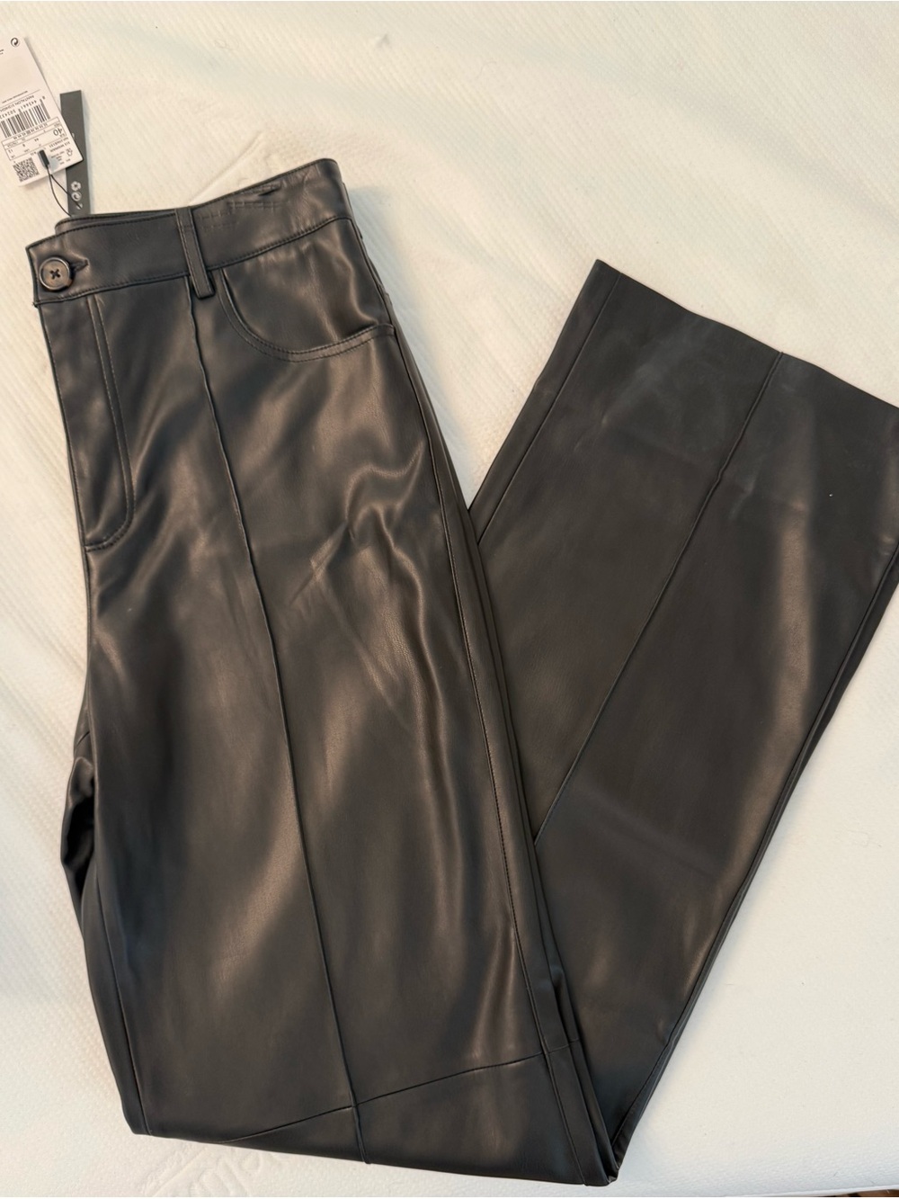 Mango MNG Faux Leather Straight High Waist Trouser Pants Womens Size 8 Black NWT